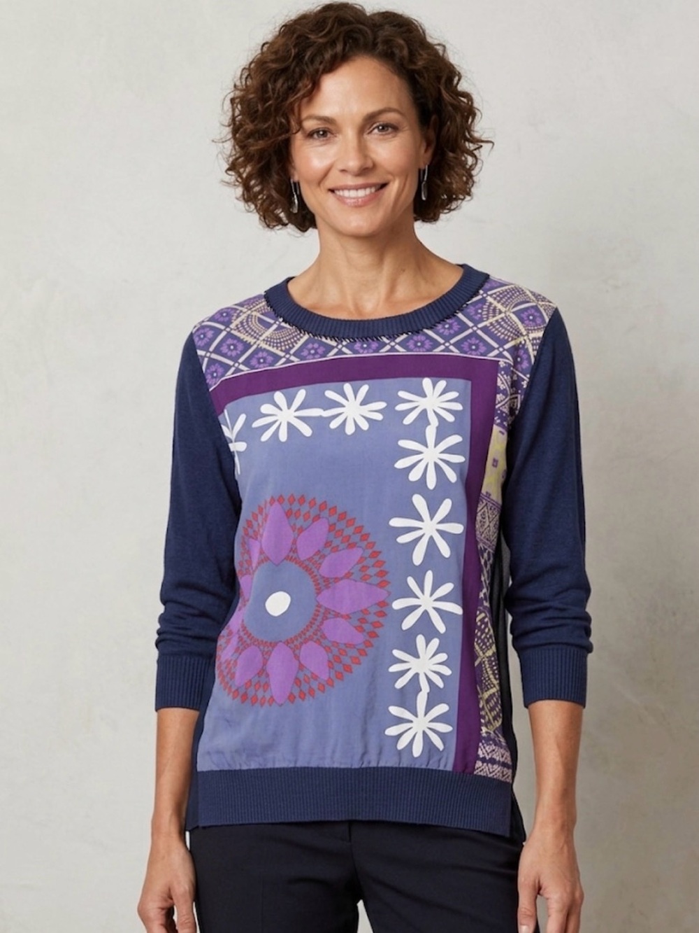 Desigual navy floral design long sleeve top